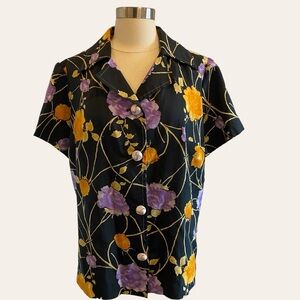 Vintage 90s Floral Short Sleeved Shirt Blouse
